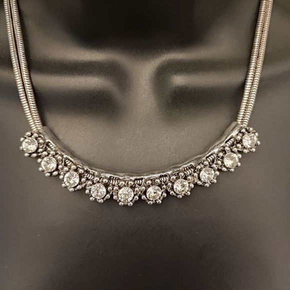 Macy's Bib Necklace Silver Tone - Picture 2 of 3